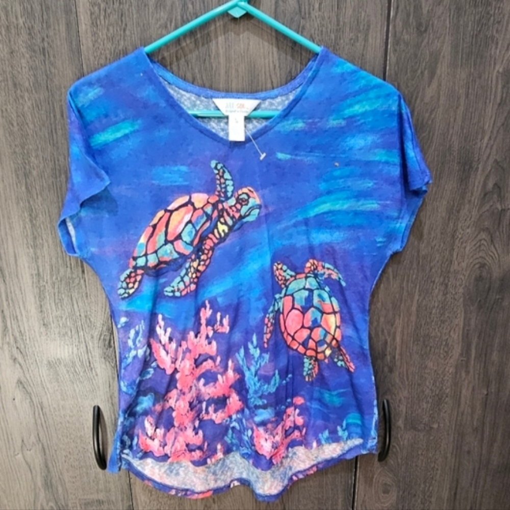 Art & Sol Tee Ladies Size M Shirt SEA TURTLES FLORIDA Blue - Picture 7 of 7